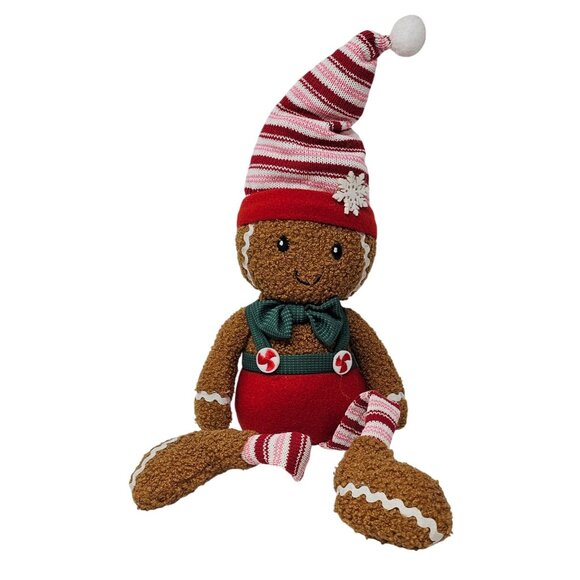 Plush Peppermint Gingerbread Girl and Boy with Red and Pink Stocking Legs Christ - Picture 7 of 7